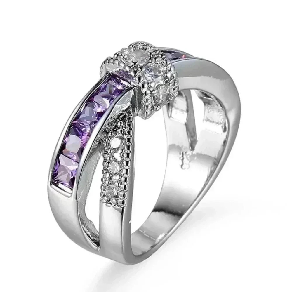 - 925 Silver Plated Antique Purple CZ Punk Party Cocktail Ring, GPMB1401
